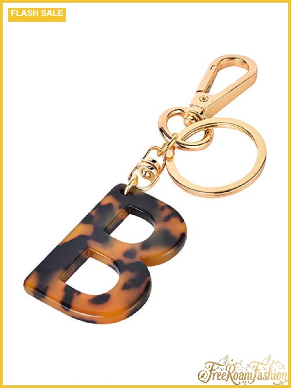 Gold Plated Initial Keychain Leopard Print Bag Charm Car Keys
